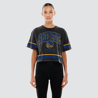 Women's New Era Black Golden State Warriors Cropped Boxy Mineral Wash T-Shirt