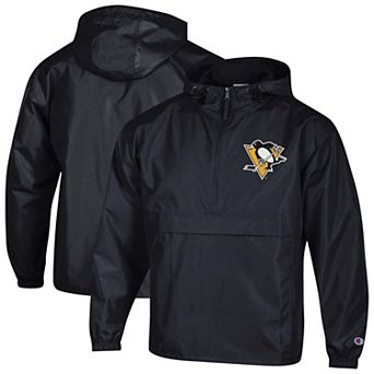 Men's Champion Black Pittsburgh Penguins Packable Windbreaker Half-Zip Jacket