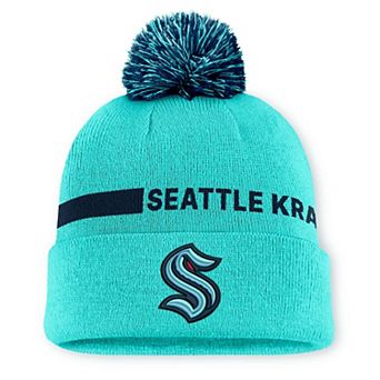 Men's Fanatics Light Blue Seattle Kraken Authentic Pro Rink Cuffed Knit Hat with Pom