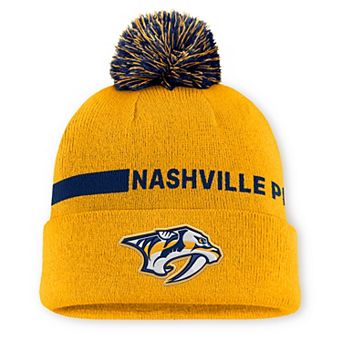 Men's Fanatics Gold Nashville Predators Authentic Pro Rink Cuffed Knit Hat with Pom