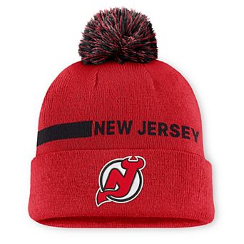 Men's Fanatics Red New Jersey Devils Authentic Pro Rink Cuffed Knit Hat with Pom