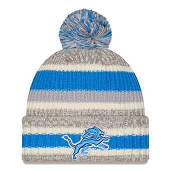 Girls Youth New Era Silver/Beige Detroit Lions Stripe Cuffed Knit Hat with Pom