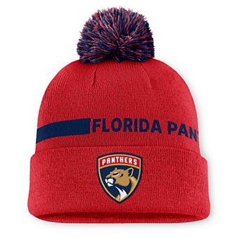 Men's Fanatics Red Florida Panthers Authentic Pro Rink Cuffed Knit Hat with Pom