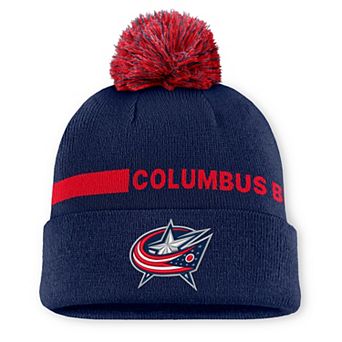 Men's Fanatics Navy Columbus Blue Jackets Authentic Pro Rink Cuffed Knit Hat with Pom