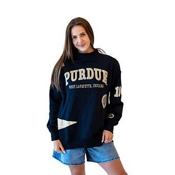 Women's Gameday Social Black Purdue Boilermakers Patch Mockneck Sweatshirt