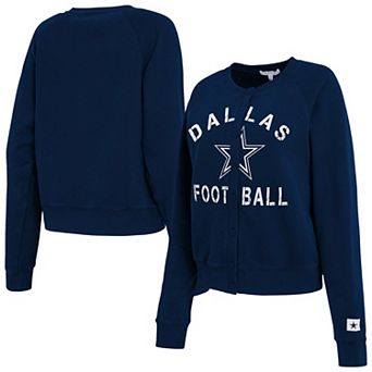 Women's WEAR by Erin Andrews Navy Dallas Cowboys Heathered Crew Cardigan Sweater