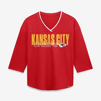 Women's Fanatics Red Kansas City Chiefs Team First Deceptive Juke 3/4-Sleeve V-Neck T-Shirt