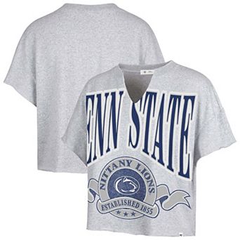 Women's '47 Heather Gray Penn State Nittany Lions Banners Out Oversized Notch-Neck T-Shirt