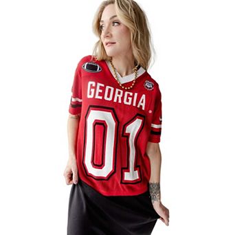 Women's Gameday Social Red Georgia Bulldogs Knit Football Jersey Sweater