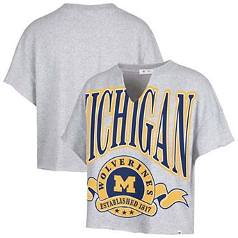 Women's '47 Heather Gray Michigan Wolverines Banners Out Oversized Notch-Neck T-Shirt