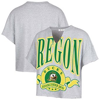 Women's '47 Heather Gray Oregon Ducks Banners Out Oversized Notch-Neck T-Shirt