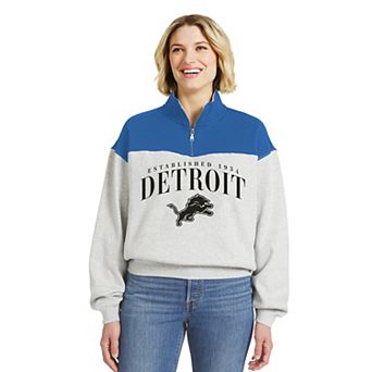 Women's WEAR by Erin Andrews Heather Gray Detroit Lions Colorblock Half-Zip Pullover