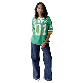Women's Gameday Social Green Notre Dame Fighting Irish Knit Football Jersey Sweater