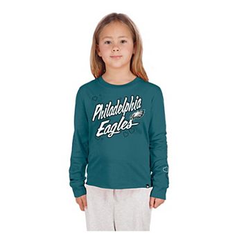 Girls Youth New Era Midnight Green Philadelphia Eagles Boxy Raw Edge Long Sleeve T-Shirt