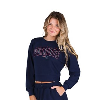 Women's Concepts Sport Navy New England Patriots Kingston Long Sleeve Lounge Cropped Top