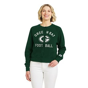 Women's WEAR by Erin Andrews Green Green Bay Packers Heathered Crew Cardigan Sweater