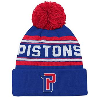 Backboard Jacquard Cuffed Knit Hat with Pom Outerstuff Blue Detroit Pistons