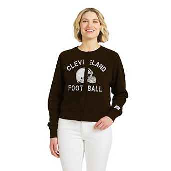 Women's WEAR by Erin Andrews Brown Cleveland Browns Heathered Crew Cardigan Sweater