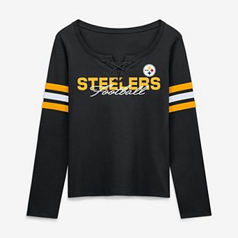 Women's Fanatics Black Pittsburgh Steelers Team First Coverage Scheme Lace-Up Long Sleeve T-Shirt
