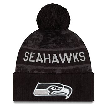 Youth New Era Black Seattle Seahawks 2026 Salute To Service Cuffed Knit Hat with Pom