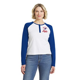 Women's WEAR by Erin Andrews White/Royal Buffalo Bills Henley Long Sleeve Raglan T-Shirt