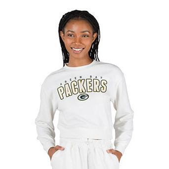 Women's Concepts Sport White Green Bay Packers Kingston Long Sleeve Lounge Cropped Top