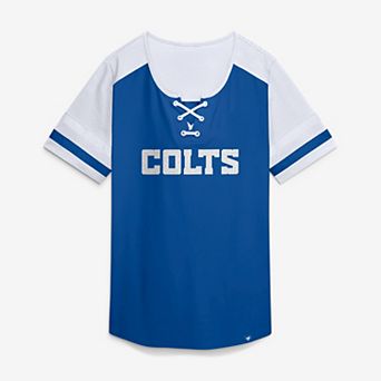 Women's Fanatics Royal Indianapolis Colts Curl Route Athena Lace-Up T-Shirt