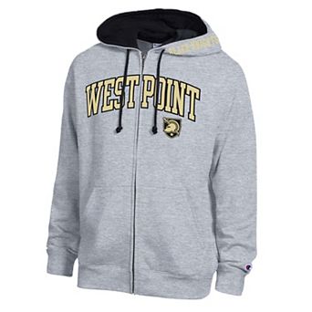 Men's Champion Heather Gray Army Black Knights Arch Logo Full-Zip Fleece Hoodie