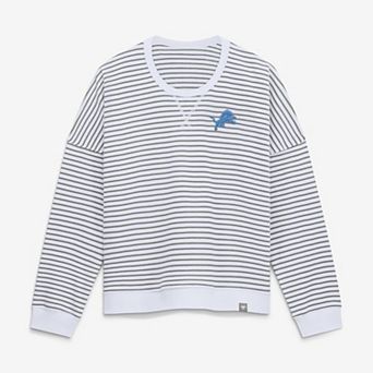 Women's Fanatics White/Gray Detroit Lions Striped Oversized French Terry Sweatshirt