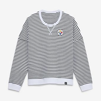 Women's Fanatics White/Black Pittsburgh Steelers Striped Oversized French Terry Sweatshirt