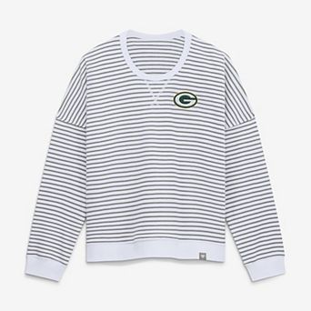 Women's Fanatics White/Gray Green Bay Packers Striped Oversized French Terry Sweatshirt