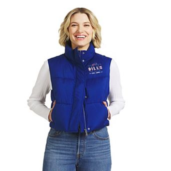 Women's WEAR by Erin Andrews Royal Buffalo Bills Cropped Puffer Full-Zip Vest
