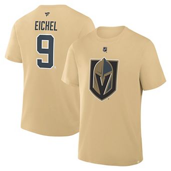 Men's Fanatics Jack Eichel Gold Vegas Golden Knights Authentic Stack Name & Number T-Shirt