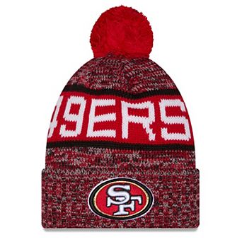 Girls Youth New Era Scarlet San Francisco 49ers Tri-Color Cuffed Knit Hat with Pom