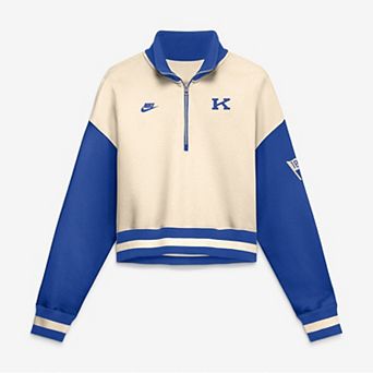 Women's Nike Natural/Royal Kentucky Wildcats Oversized Legacy Color Block Cropped Quarter-Zip Pullover