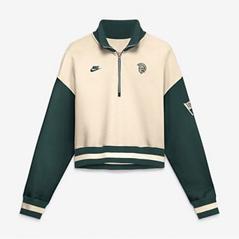 Women's Nike Natural/Green Michigan State Spartans Oversized Legacy Color Block Cropped Quarter-Zip Pullover