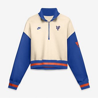 Women's Nike Natural/Royal Florida Gators Oversized Legacy Color Block Cropped Quarter-Zip Pullover