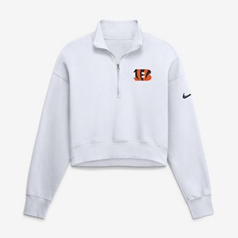 Women's Nike White Cincinnati Bengals Oversized Phoenix Fleece Cropped Quarter-Zip Sweatshirt