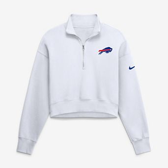 Women's Nike White Buffalo Bills Oversized Phoenix Fleece Cropped Quarter-Zip Sweatshirt