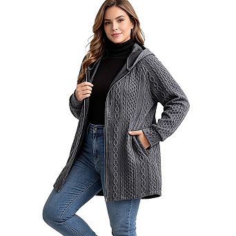 Women’s Wavy Pattern Patchwork Loose Hoodie with Zipper Wool Blend Comfortable Cardigan Jacket