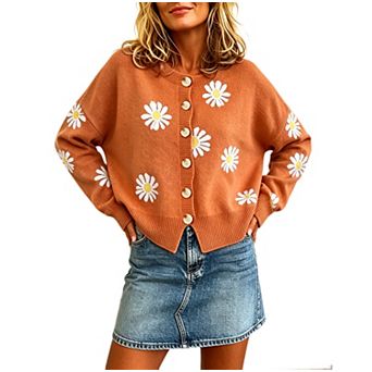Women Knit Cardigan Long Sleeve Button Front Loose Sweater