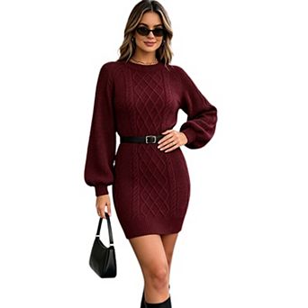 Women Cable Knit Bodycon Mini Sweater Dress