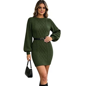 Women Cable Knit Bodycon Mini Sweater Dress