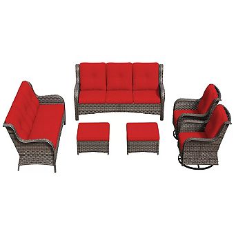 MaxMulti 6 pc Wicker Patio Conversation Set Rattan Seating Set