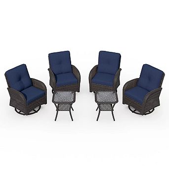 MaxMulti 6 pc Wicker Swivel Outdoor Rocking Chairs Patio Conversation Set