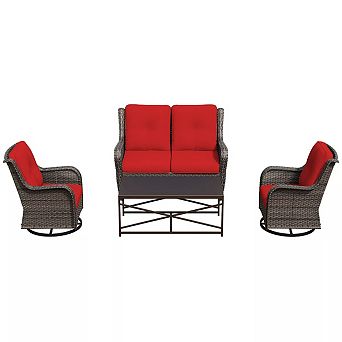 MaxMulti 4 pc Outdoor Lounge Set with Swivel Rocking Chairs, Double Sofa & Rectangle Table