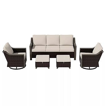 MaxMulti Outdoor Patio Set with 3-Seat Sofa, 2 Swivel Chairs, and 2 Ottomans