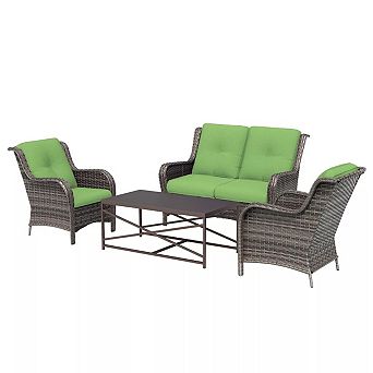 MaxMulti 4 pc All-Weather Outdoor Lounge Set with Loveseat, Chairs & Tempered Table