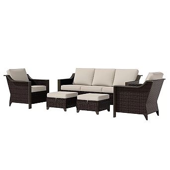 MaxMulti Outdoor Patio Set with 3-Seat Sofa, 2 Rocking Chairs, and 2 Ottomans