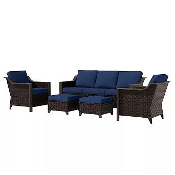 MaxMulti Outdoor Patio Set with 3-Seat Sofa, 2 Rocking Chairs, and 2 Ottomans